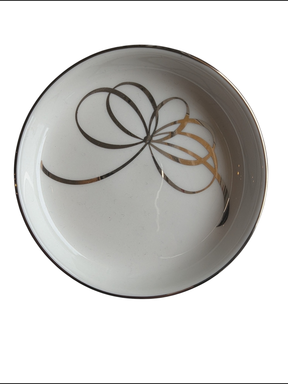 kate spade White Porcelain Bowl with Gold and Silver Ribbon Swirl